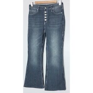 Blue Striped Pants Size Small Flared Bell Bottom Button Fly Hippie Boho Y2K